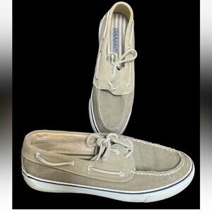 Sperry Top-Sider Womens 8M Lace Up Canvas Boat Deck Shoes Khaki Sneaker 2/eye